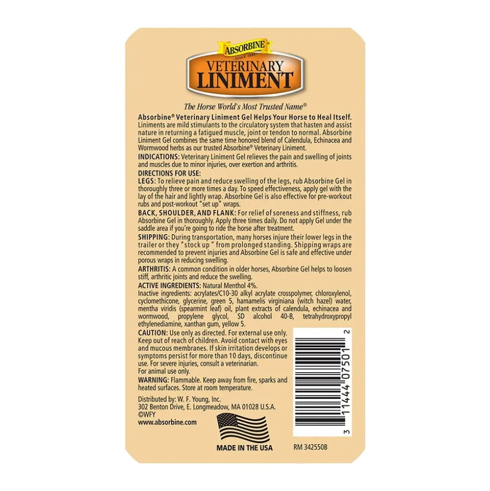 Absorbine Sore Muscle & Joint Pain Relief Veterinary Liniment Gel for Horses 12-oz