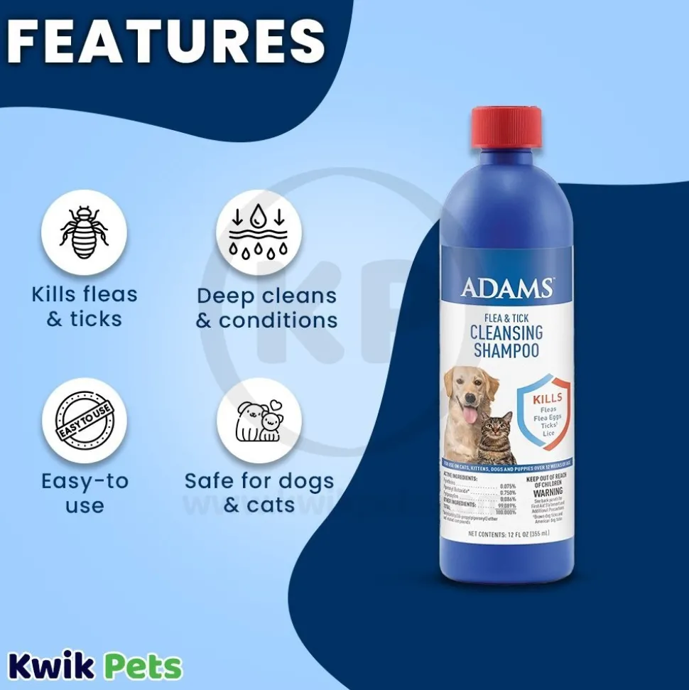 Adams Flea & Tick Cleansing Shampoo for Dogs & Cats 12-oz