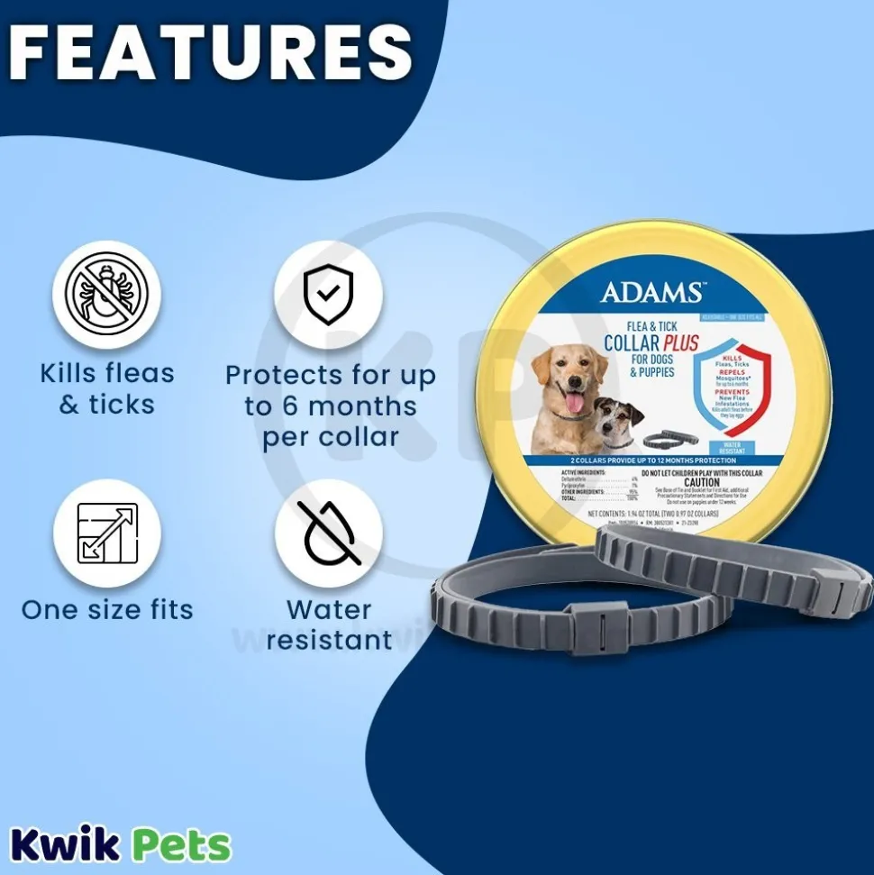 Adams Flea & Tick Collar Plus for Dogs & Puppies 2 Count
