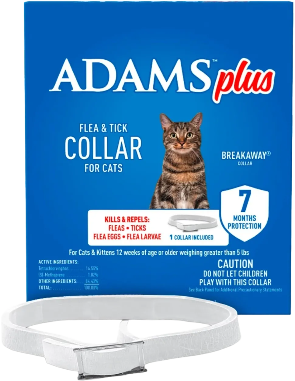 Adams Plus Flea & Tick Breakaway White Collar for Cats