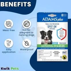 Adams Plus Flea & Tick 3 Month Supply Prevention Spot On for Large Dogs 31 to 60 lbs