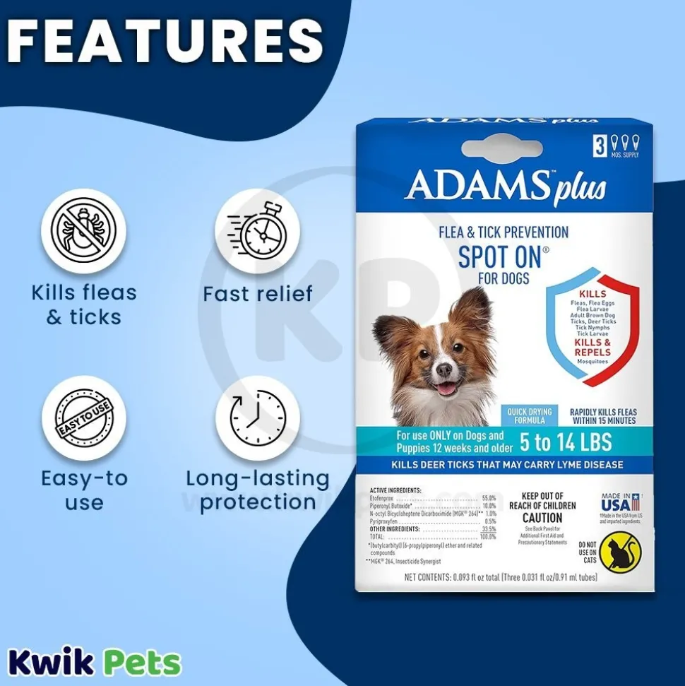 Adams Plus Flea & Tick 3 Month Supply Prevention Spot On for Small Dogs 5 to 14 lbs