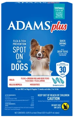Adams Plus Flea & Tick 3 Month Supply Prevention Spot On for Small Dogs 5 to 14 lbs