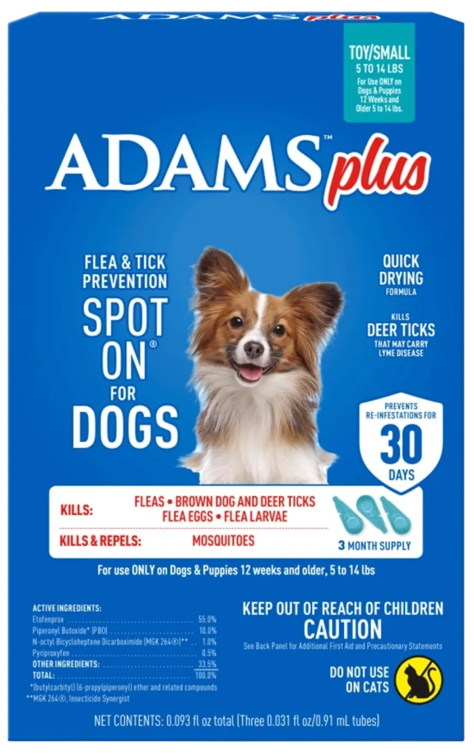 Adams Plus Flea & Tick 3 Month Supply Prevention Spot On for Small Dogs 5 to 14 lbs