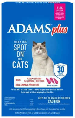 Adams Plus Flea & Tick 3 Month Supply Spot On for Cats & Kittens Over 5-lb