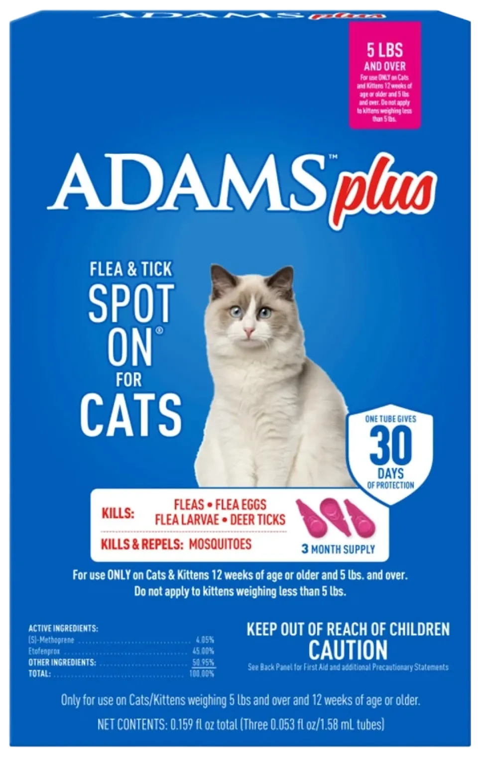Adams Plus Flea & Tick 3 Month Supply Spot On for Cats & Kittens Over 5-lb