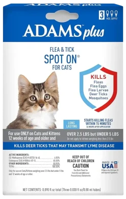 Adams Plus Flea & Tick 3 Month Supply Spot On for Cats & Kittens Over 2.5-lb