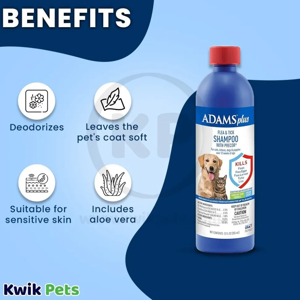 Adams Plus Flea & Tick Shampoo with Precor for Dogs & Cats 12-oz