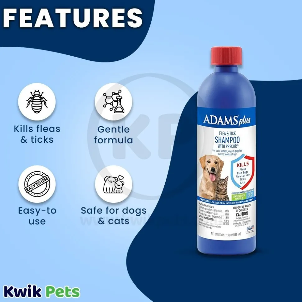 Adams Plus Flea & Tick Shampoo with Precor for Dogs & Cats 12-oz