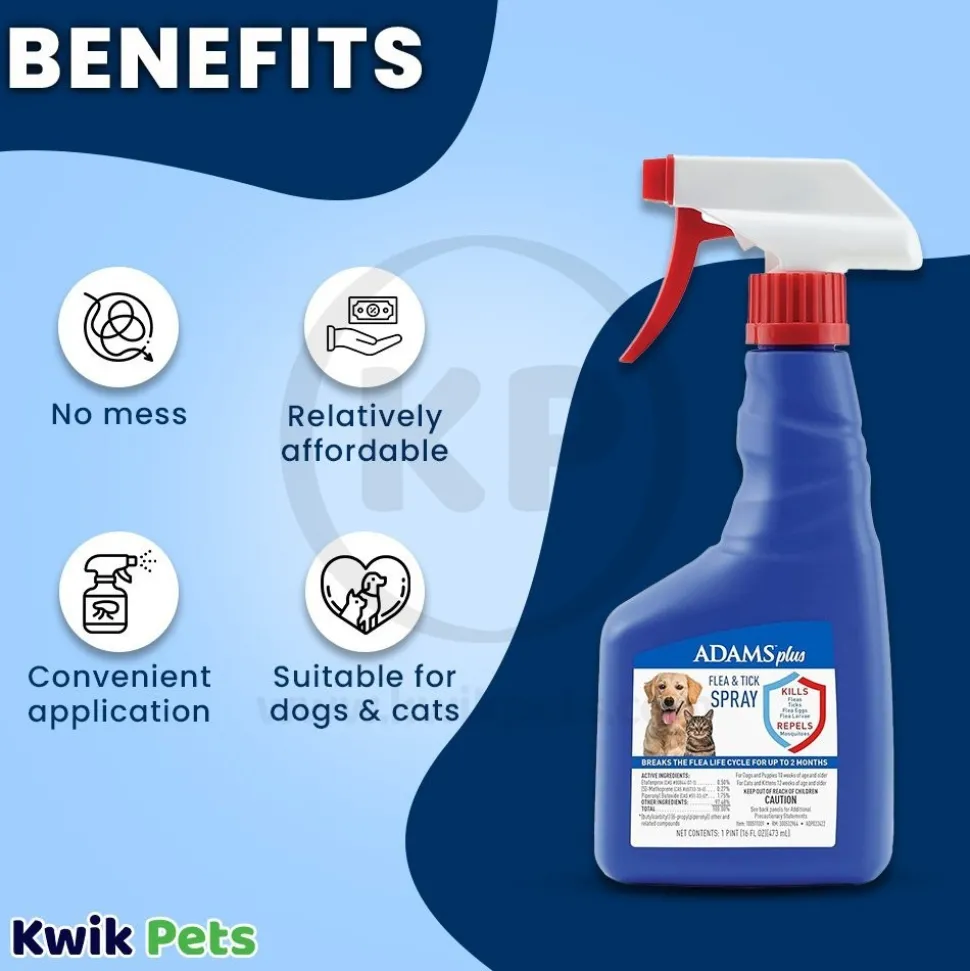 Adams Plus Flea & Tick Spray for Dogs & Cats 16-oz