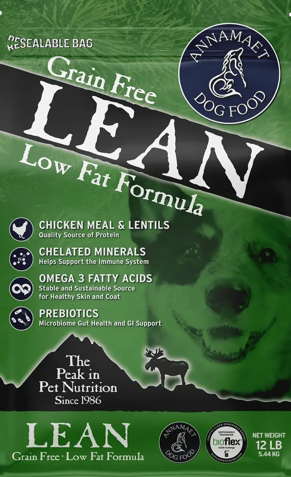 Annamaet Grain-Free Lean Low Fat Formula Dry Dog Food Chicken, Duck & Herring 12-lb