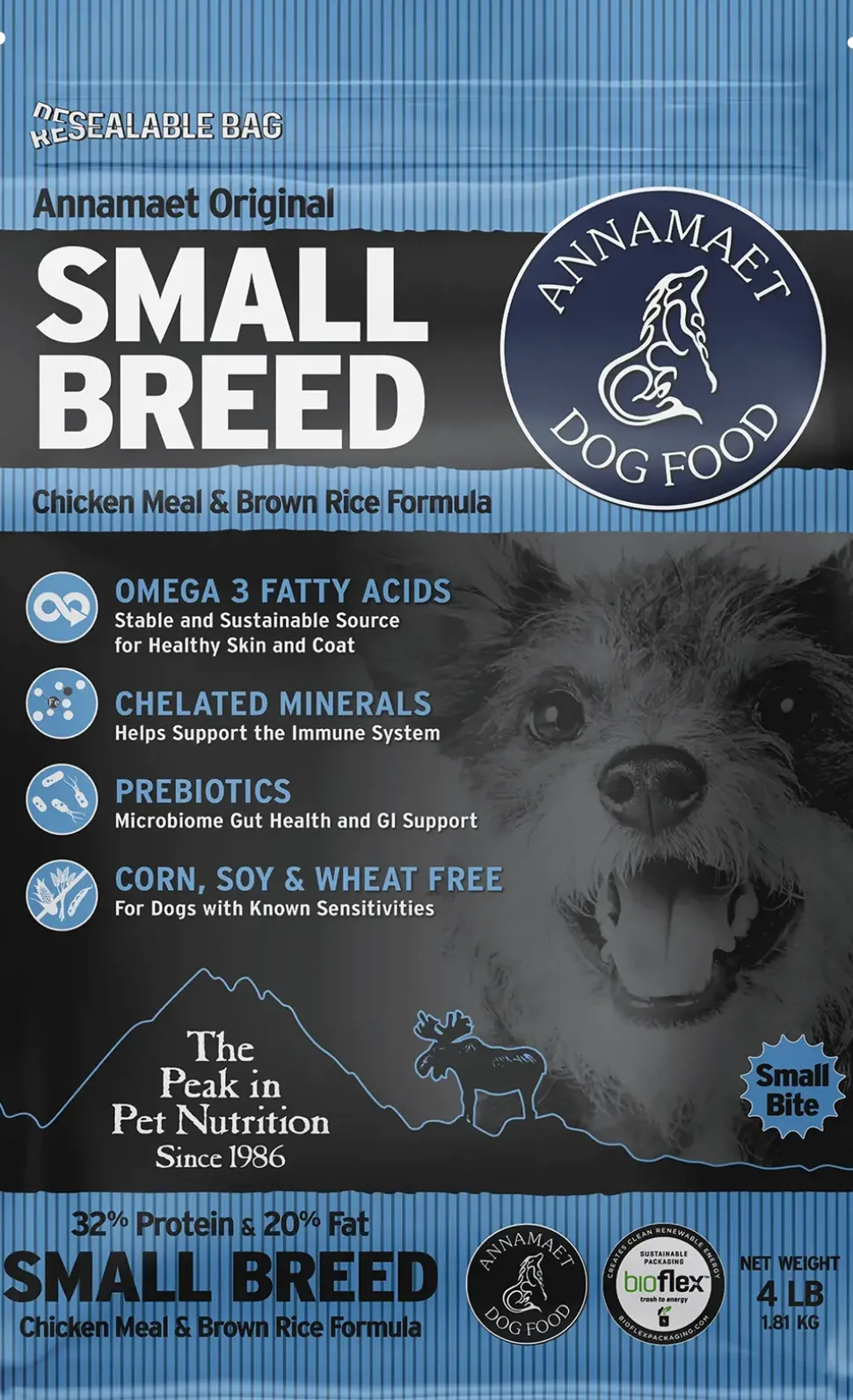 Annamaet Original Small Breed Dry Dog Food Chicken Meal & Brown Rice Formula 4-lb