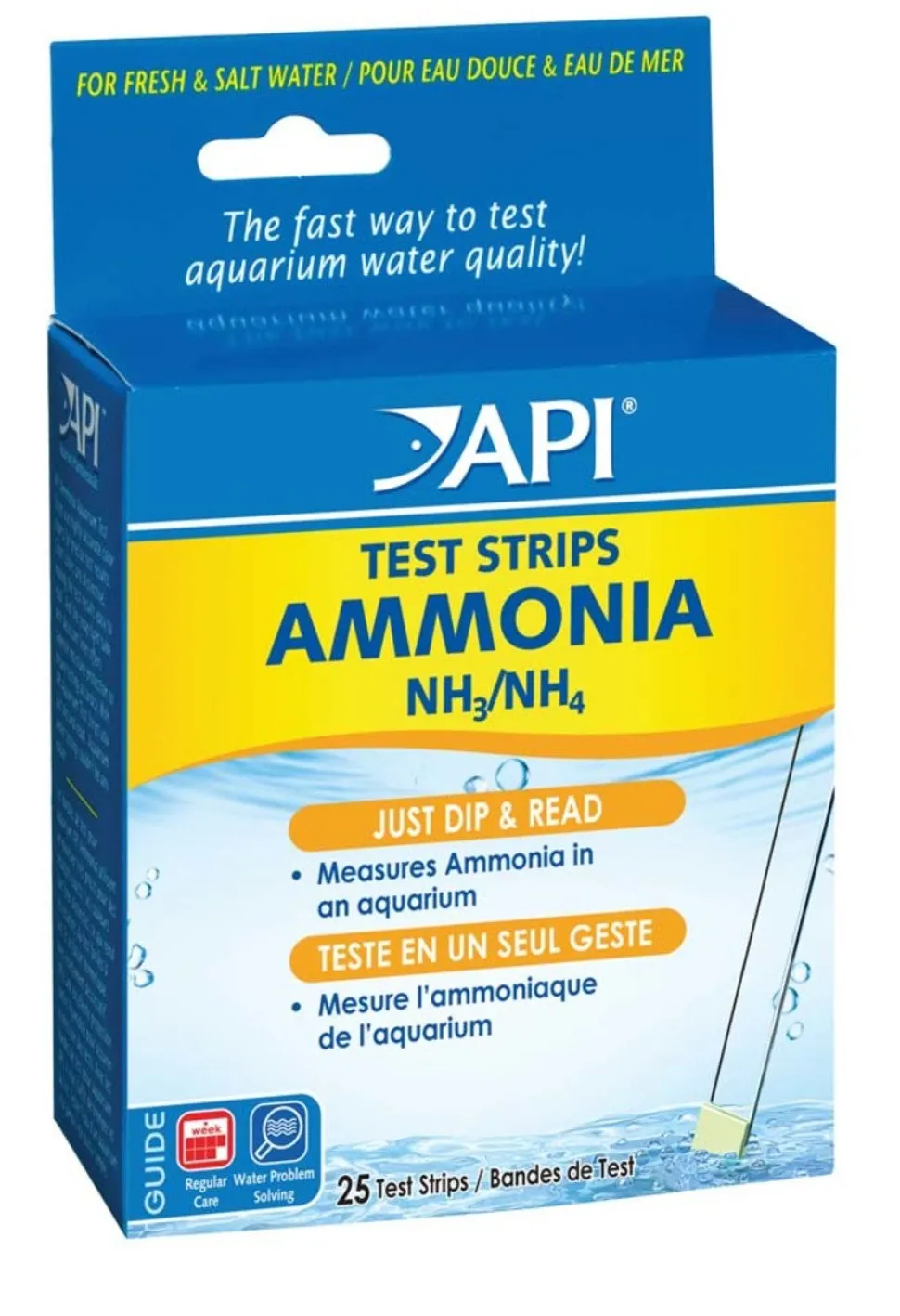 API Ammonia NH3/NH4 Fresh & Salt Water Aquarium Test Strips for Fish 25 Count