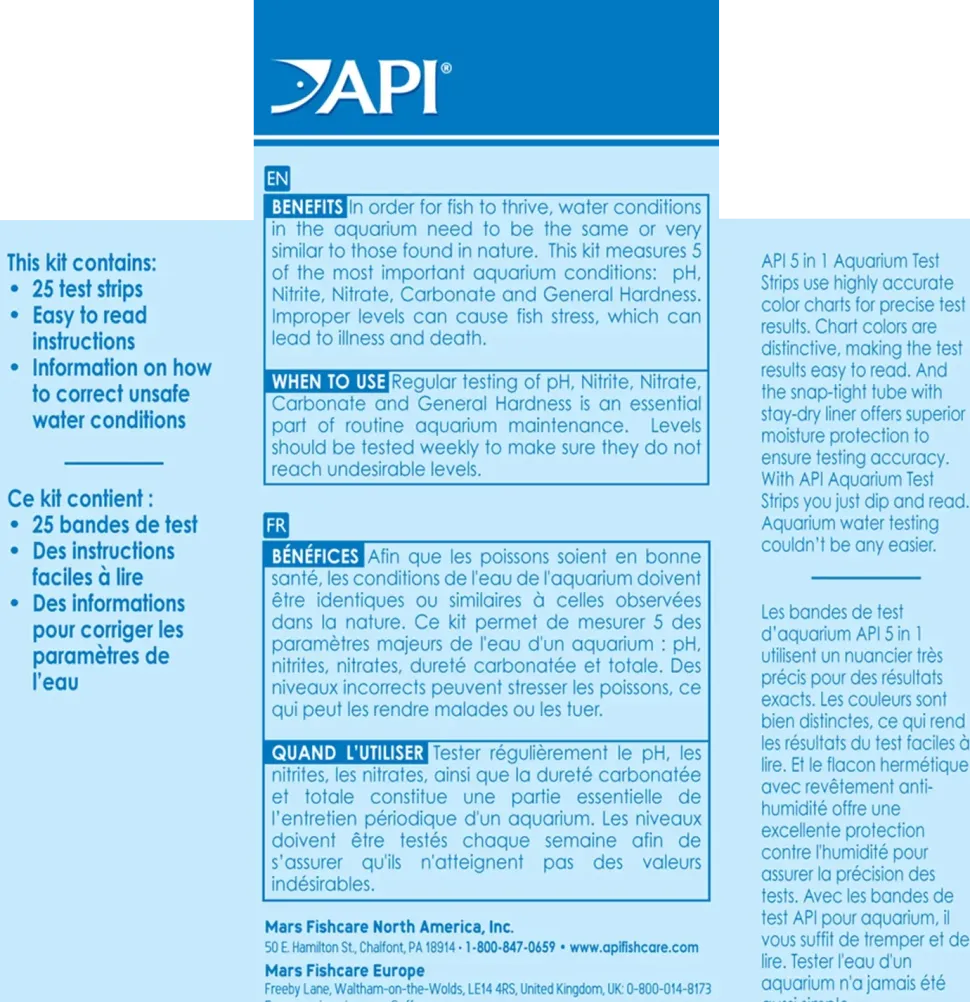 API 5-in-1 Freshwater Aquarium Test Strip 25 Count