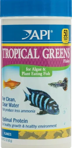 API Tropical Greens Flakes Algae & Plant Eating Fish Food 2.1-oz