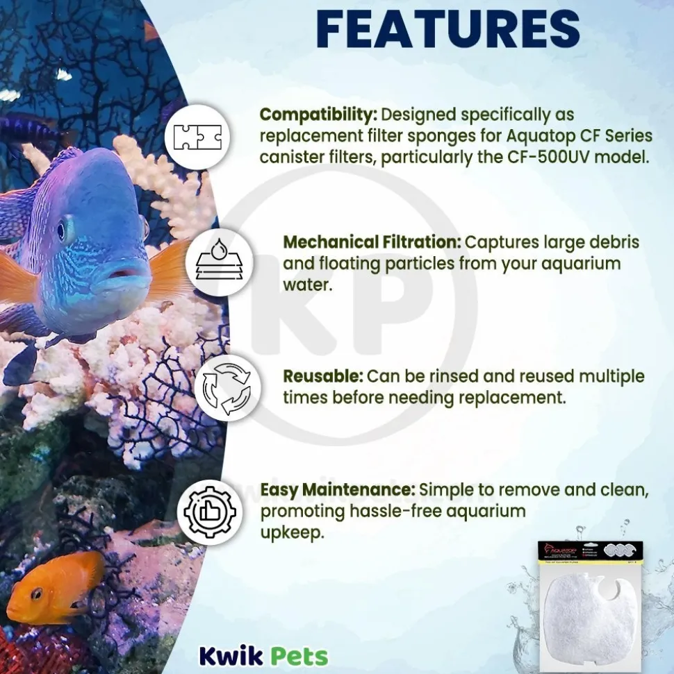 Aquatop CF‑500UV Fine White Replacement Filter Pad for Fish Aquariums 3 Count