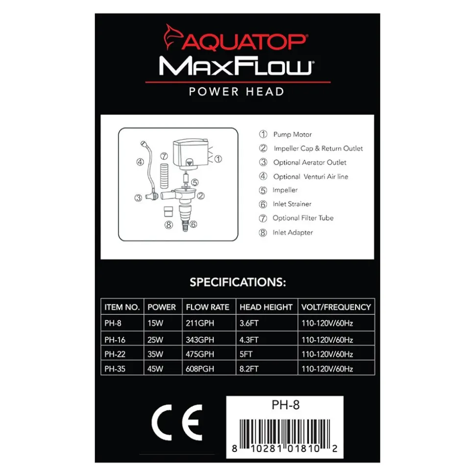 Aquatop MaxFlow PH-8 211 GPH Power Head for Fish Aquariums