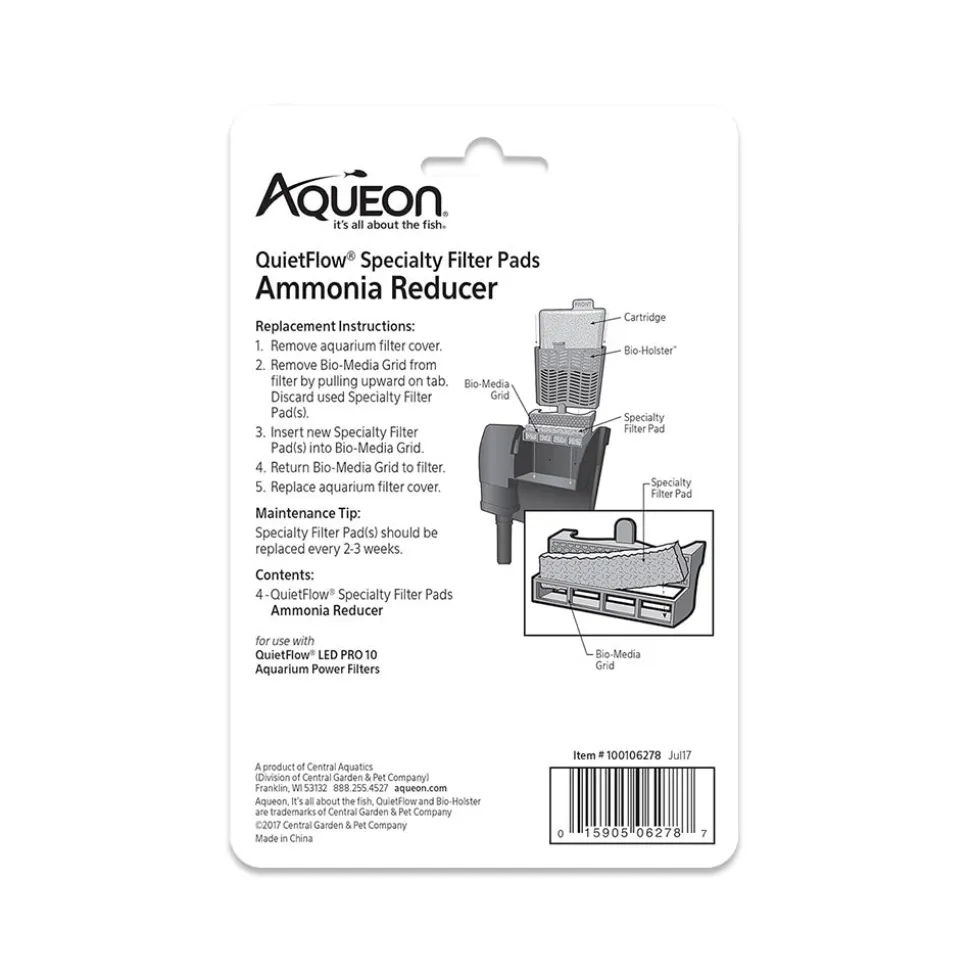 Aqueon QuietFlow Ammonia Reducer Filter Media Pads for Aquarium Size 10 4 Count