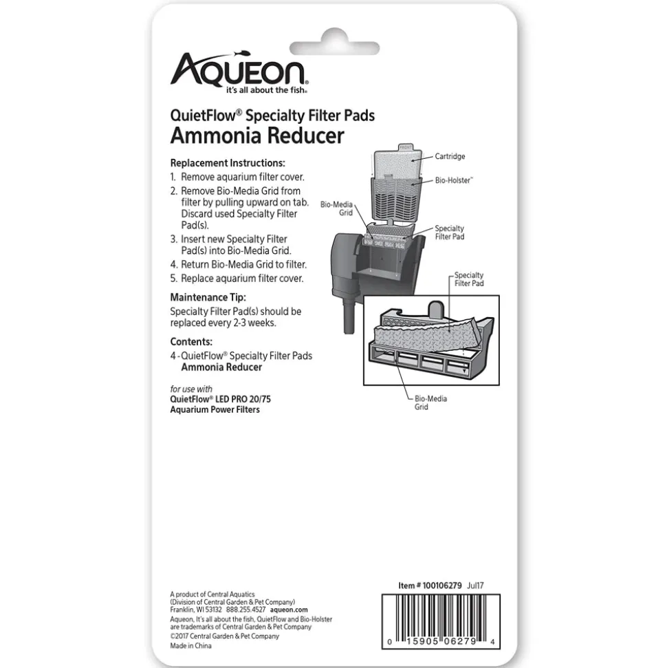 Aqueon QuietFlow Ammonia Reducer Filter Media Pads for Aquarium Size 20/75 4 Count