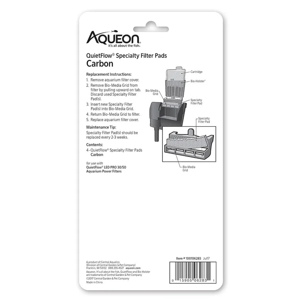Aqueon QuietFlow Carbon Filter Media Pads for Aquarium Size 30/50 4 Count