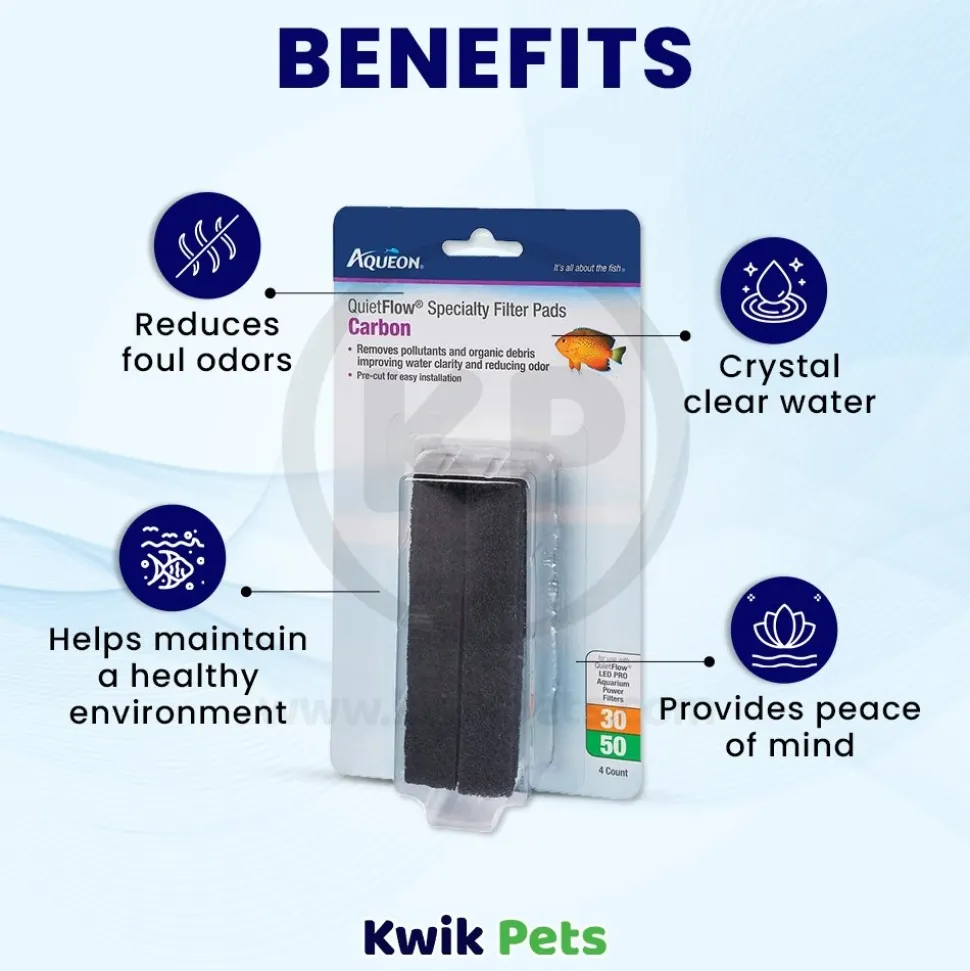 Aqueon QuietFlow Carbon Filter Media Pads for Aquarium Size 30/50 4 Count
