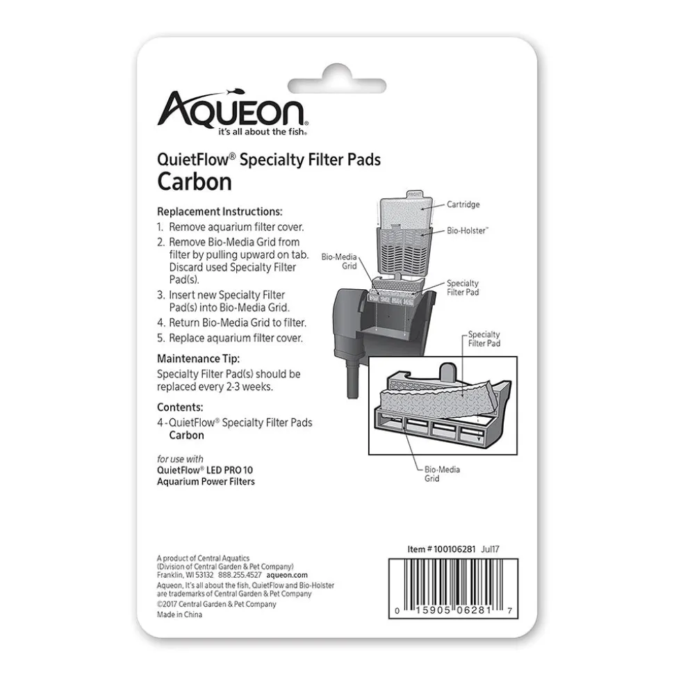 Aqueon QuietFlow Carbon Filter Media Pads for Aquarium Size 10 4 Count