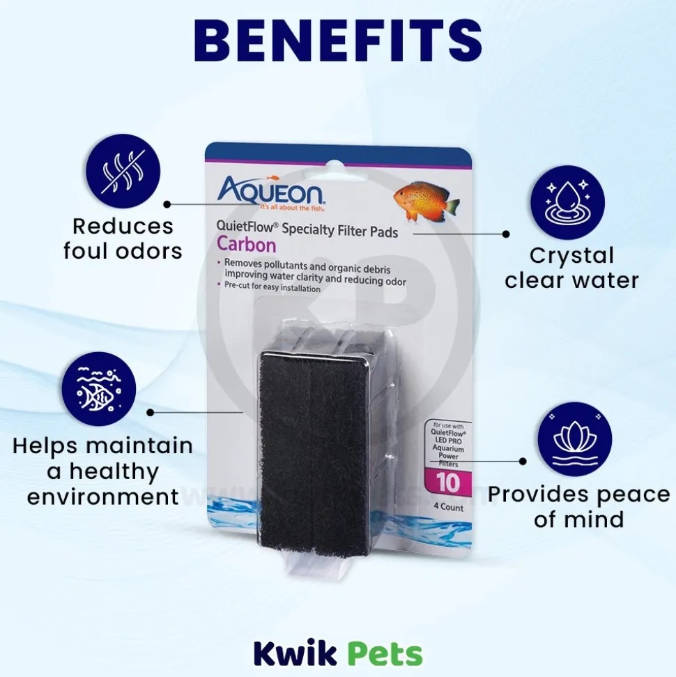 Aqueon QuietFlow Carbon Filter Media Pads for Aquarium Size 10 4 Count