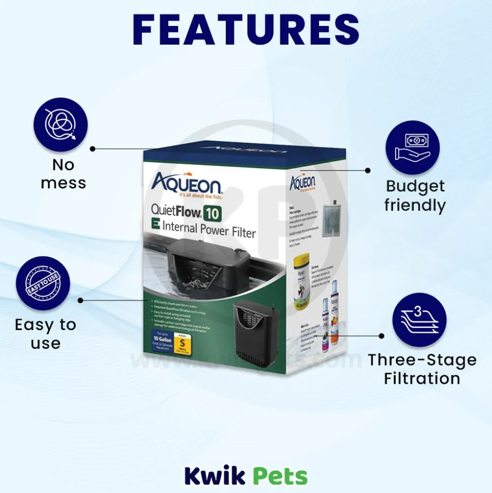 Aqueon QuietFlow E Internal Aquarium Power Filter Small 10-gal