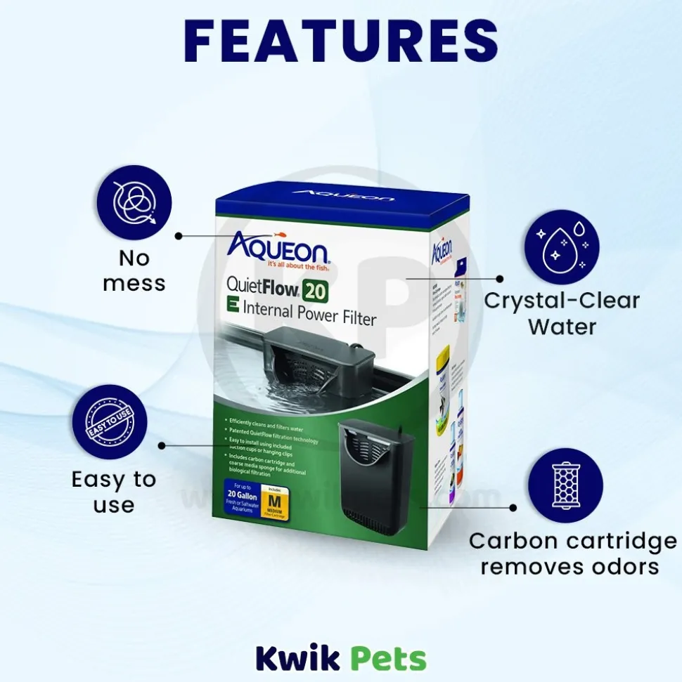 Aqueon QuietFlow 20 E Internal Power Filter for Aquarium Medium 20-gal