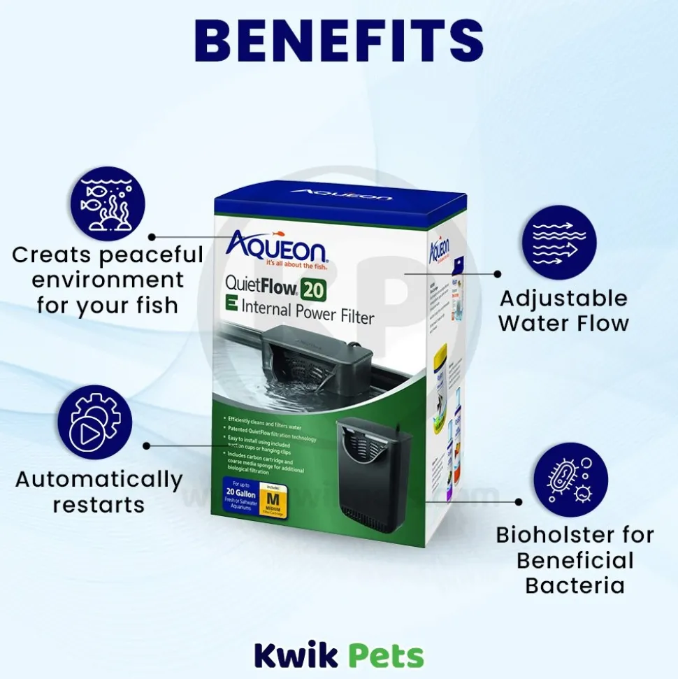 Aqueon QuietFlow 20 E Internal Power Filter for Aquarium Medium 20-gal
