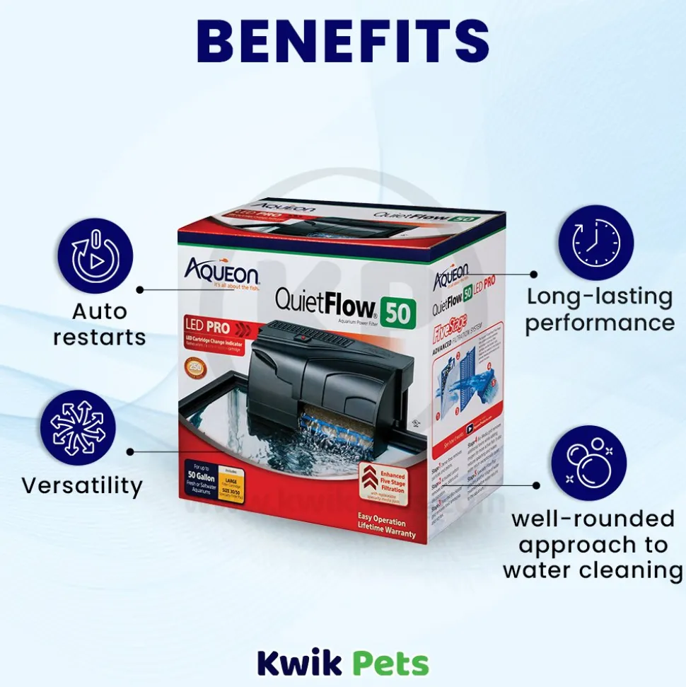 Aqueon QuietFlow LED PRO Aquarium Power Filter Size 50