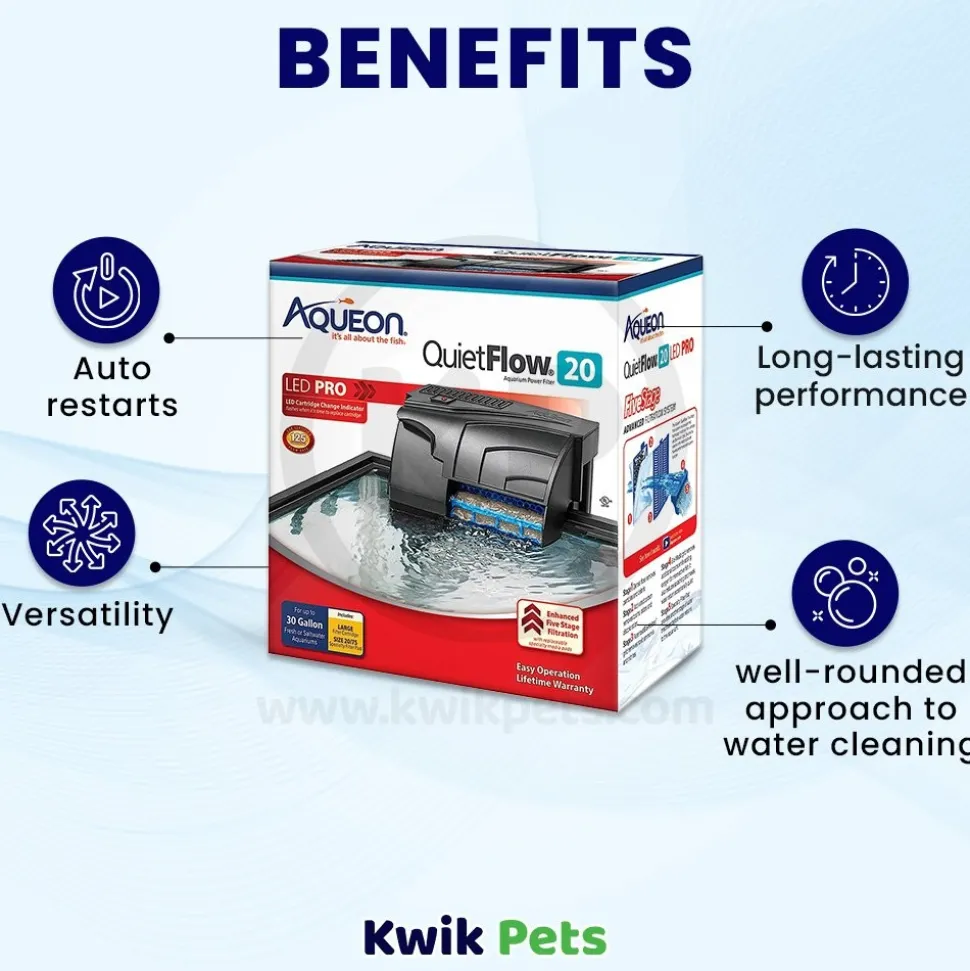 Aqueon QuietFlow LED PRO Aquarium Power Filter Size 20