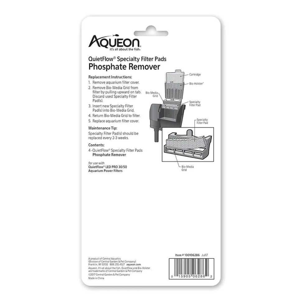 Aqueon QuietFlow Phosphate Remover Filter Media Pads for Aquarium Size 30/50 4 Count