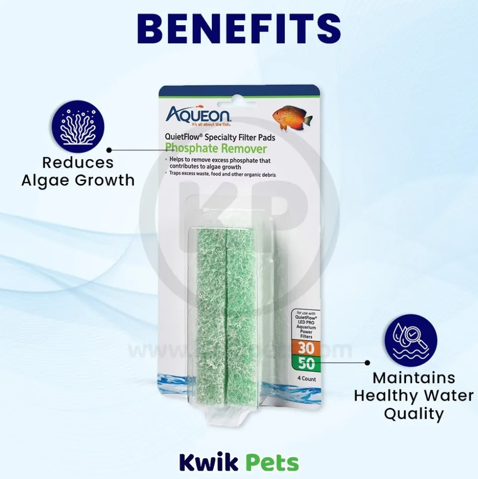 Aqueon QuietFlow Phosphate Remover Filter Media Pads for Aquarium Size 30/50 4 Count