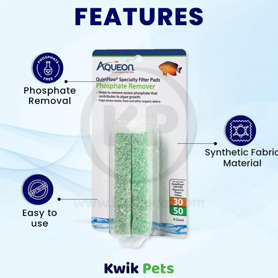 Aqueon QuietFlow Phosphate Remover Filter Media Pads for Aquarium Size 30/50 4 Count