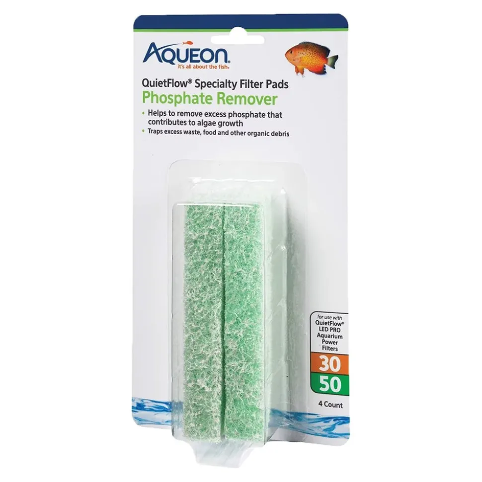 Aqueon QuietFlow Phosphate Remover Filter Media Pads for Aquarium Size 30/50 4 Count