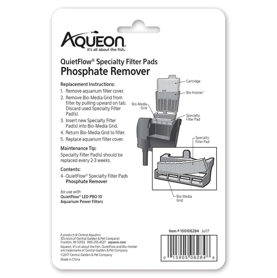 Aqueon QuietFlow Phosphate Remover Filter Media Pads for Aquarium Size 10 4 Count