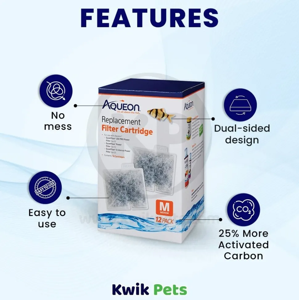 Aqueon Replacement Filter Cartridges for Aquarium Medium 12 Count