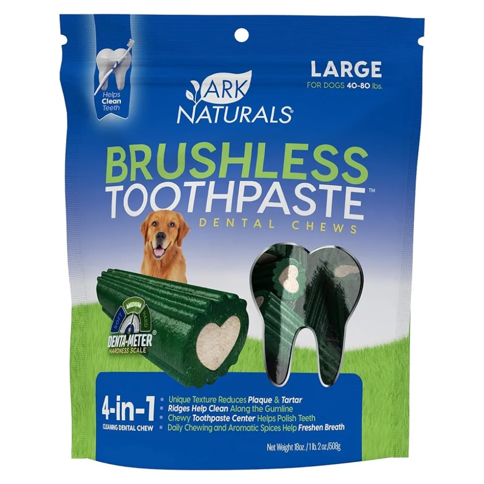 Ark Naturals Brushless Toothpaste Dog Dental Chews Large 18-oz