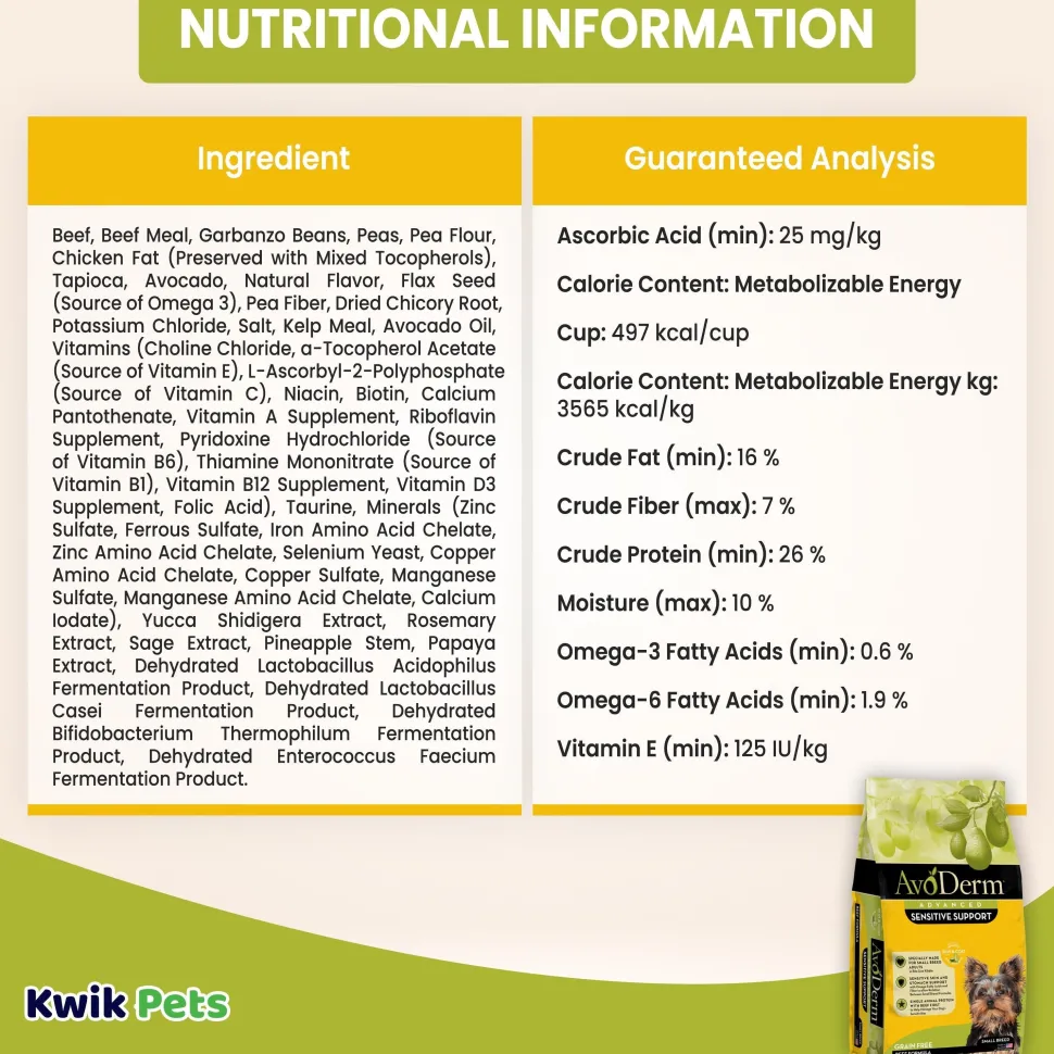 AvoDerm Natural Advanced Sensitive Support Small Breed Beef Formula Adult Dry Dog Food 4-lb