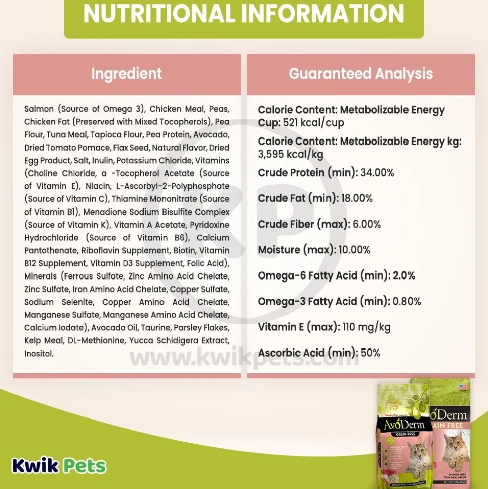 AvoDerm Natural Grain-Free Salmon with Tuna Meal Dry Cat Food 5-lb