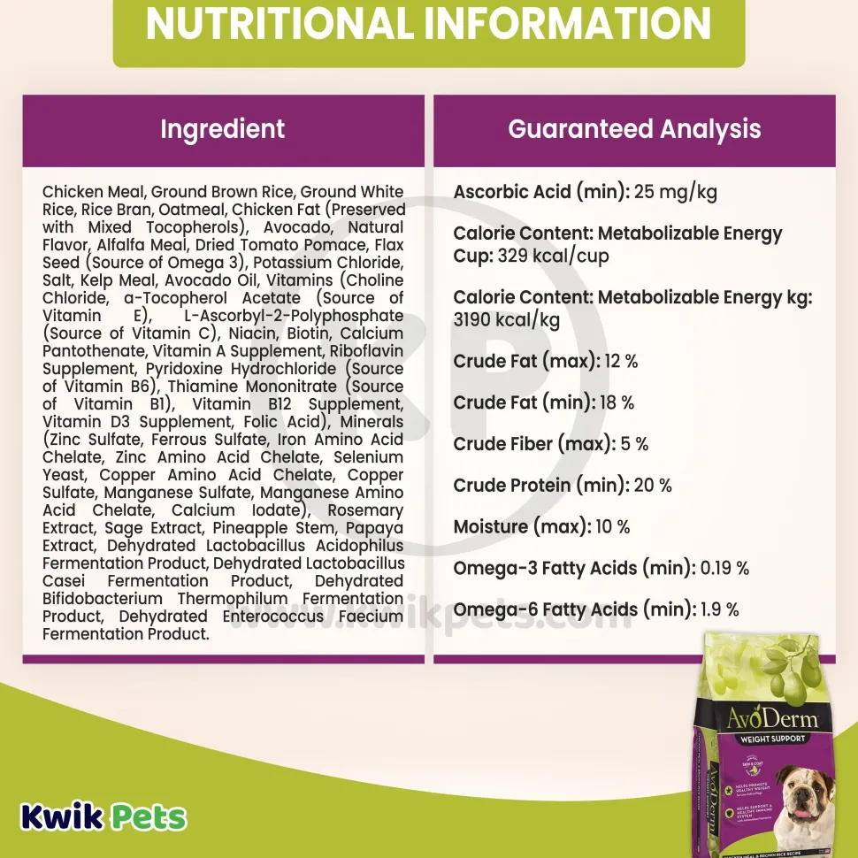 AvoDerm Natural Weight Support Chicken Meal & Brown Rice Recipe Dry Dog Food 4.4-lb