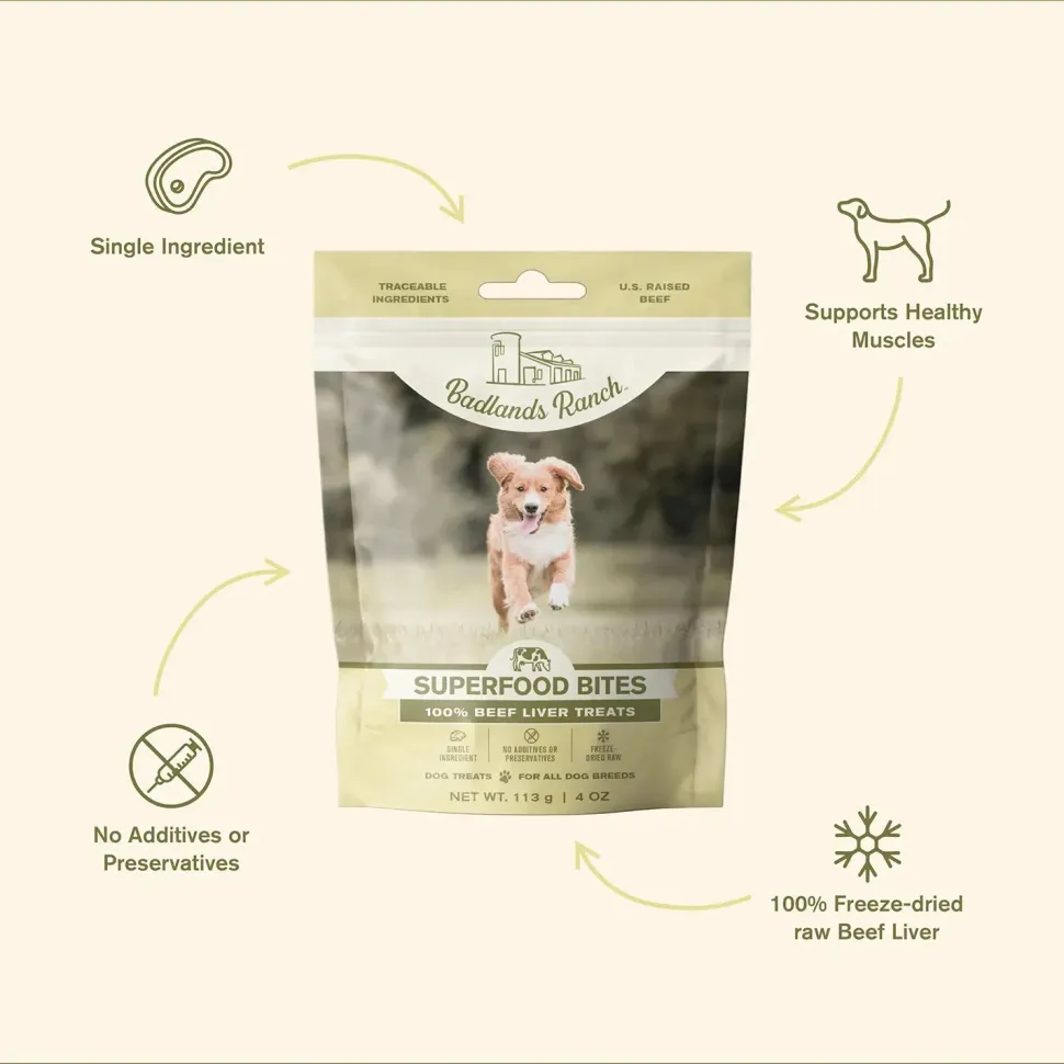 Badlands Ranch Superfood Bites Freeze-Dried Raw Dog Treats Beef Liver 4-oz