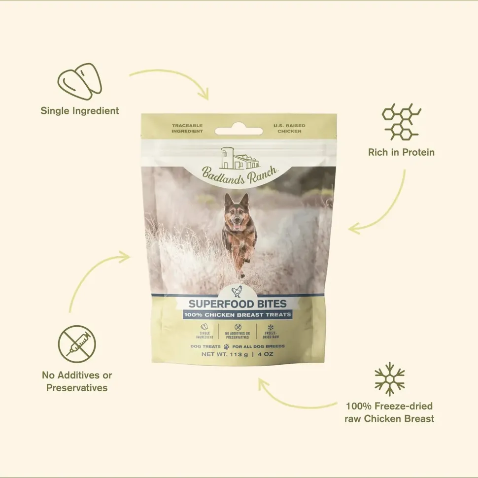 Badlands Ranch Superfood Bites Freeze-Dried Raw Dog Treats Chicken Breast 4-oz