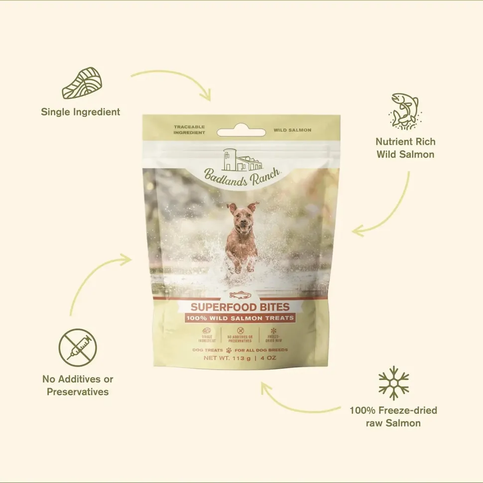 Badlands Ranch Superfood Bites Freeze-Dried Raw Dog Treats Wild Salmon 4-oz
