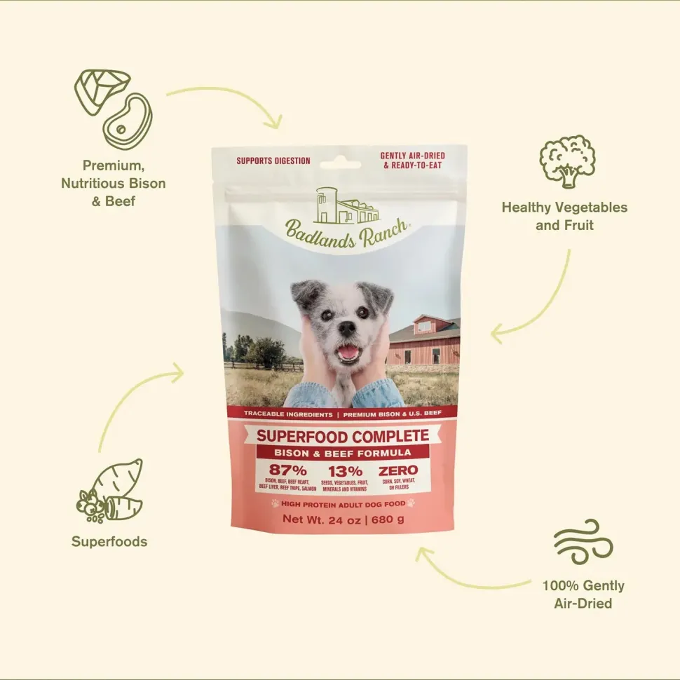 Badlands Ranch Superfood Complete Air-Dried Dog Food Bison & Beef 24-oz