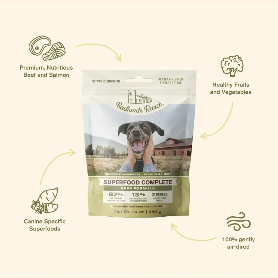 Badlands Ranch Superfood Complete Air-Dried Dog Food Beef 24-oz