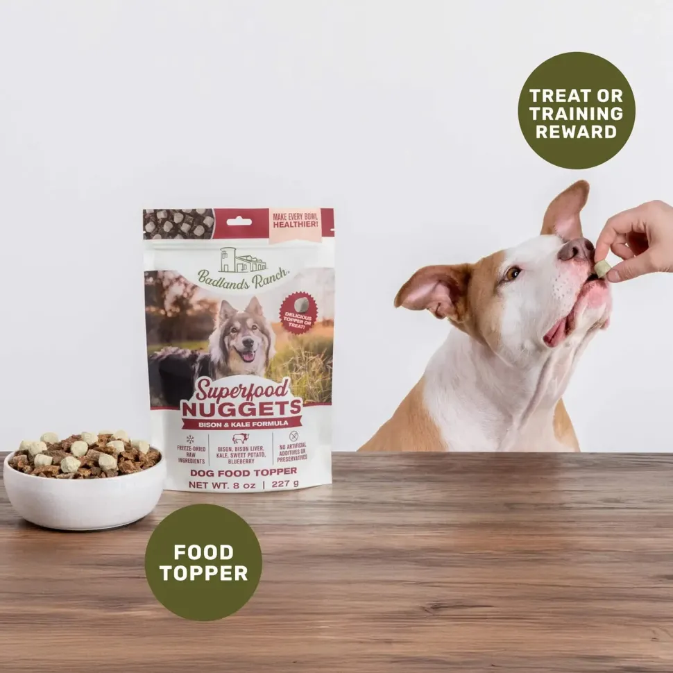 Badlands Ranch Superfood Nuggets Freeze-Dried Raw Dog Treats Bison & Kale 8-oz
