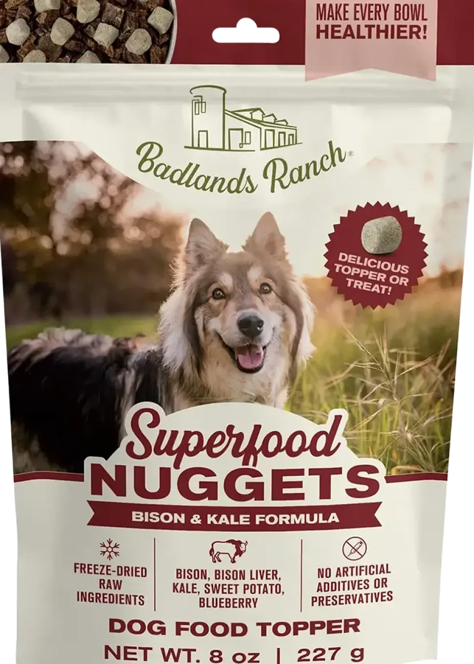 Badlands Ranch Superfood Nuggets Freeze-Dried Raw Dog Treats Bison & Kale 8-oz