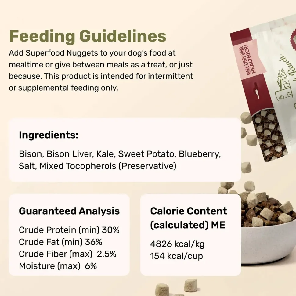 Badlands Ranch Superfood Nuggets Freeze-Dried Raw Dog Treats Bison & Kale 8-oz